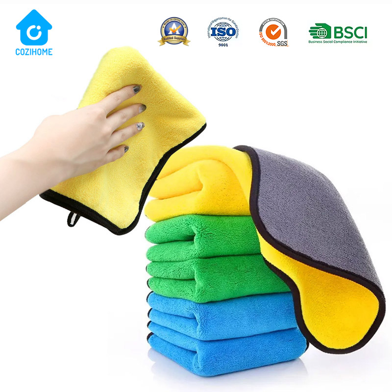 Custom Logo Coral Fleece Velvet Micro Fiber Car Detailing Car Wash Drying Towel Absorbent Quick Dry Microfiber Cleaning Polishing Cloth for Car Washing 40*40