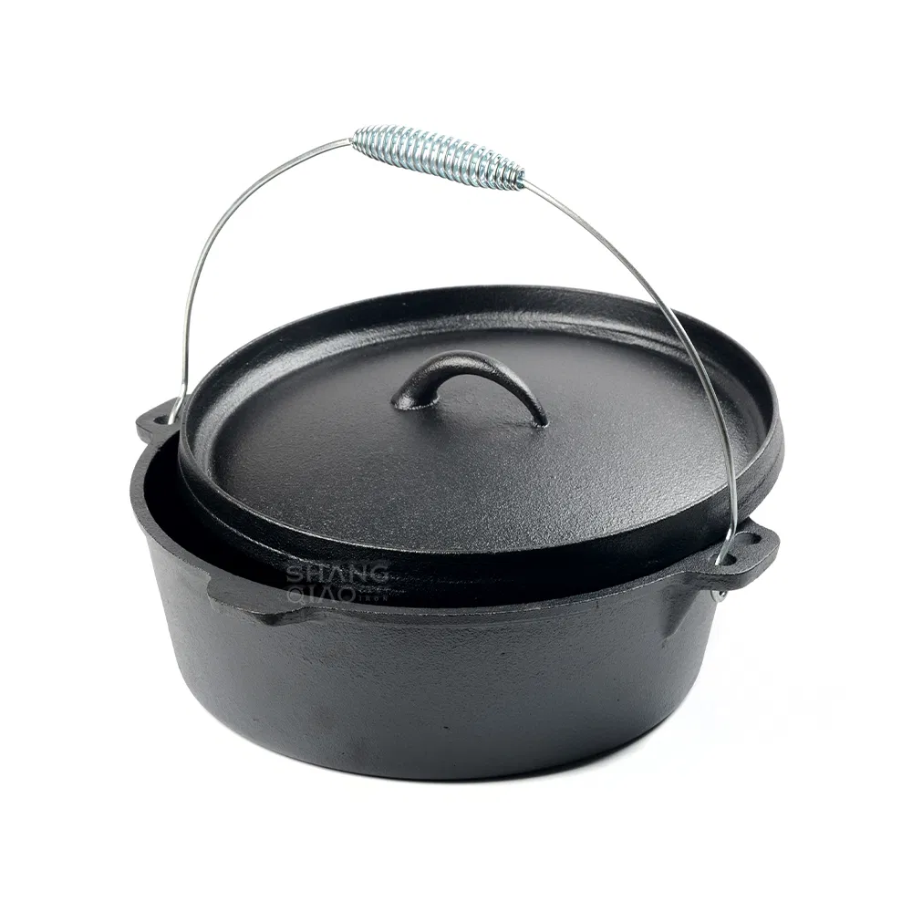 Чугунная жаровня Dutch Oven с крышкой, предварительно прокаленная