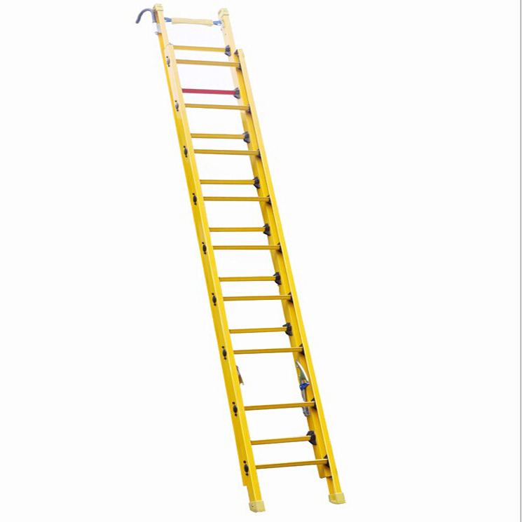 (375LBS) 220kv 6m Yellow Fiberglass Single Side Grooved Rail Extension Ladder