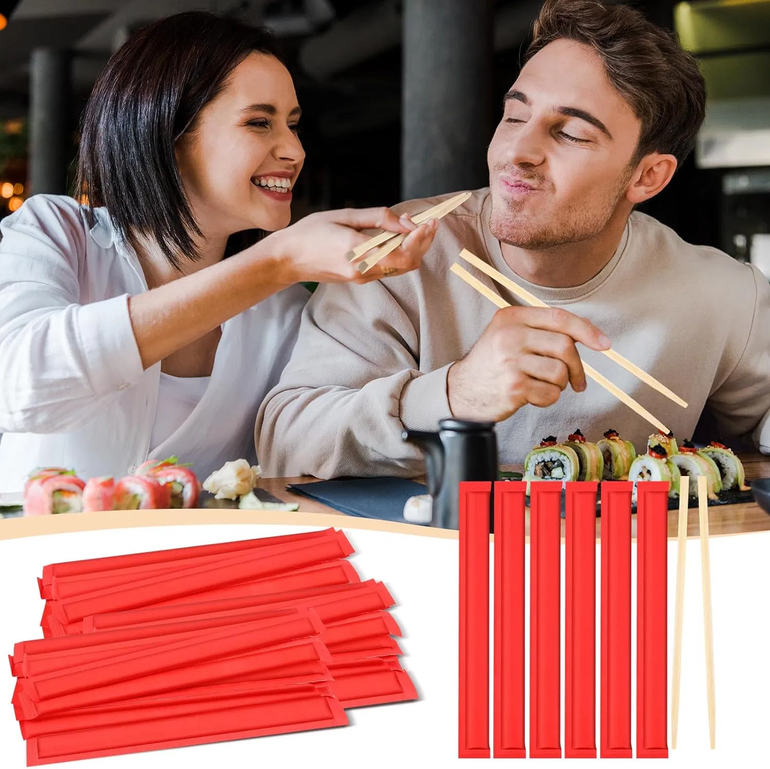 Disposable Bamboo Chopsticks Cheap Price Twins Chopstick with Custom Logo Printing Packaging