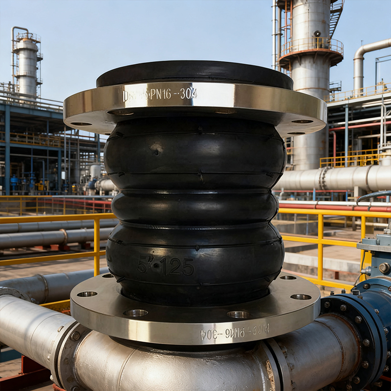 Union Type EPDM Pn16 Flexible Rubber Expansion Pipe Joint Stainless Steel Flange Double Ball Rubber Joint