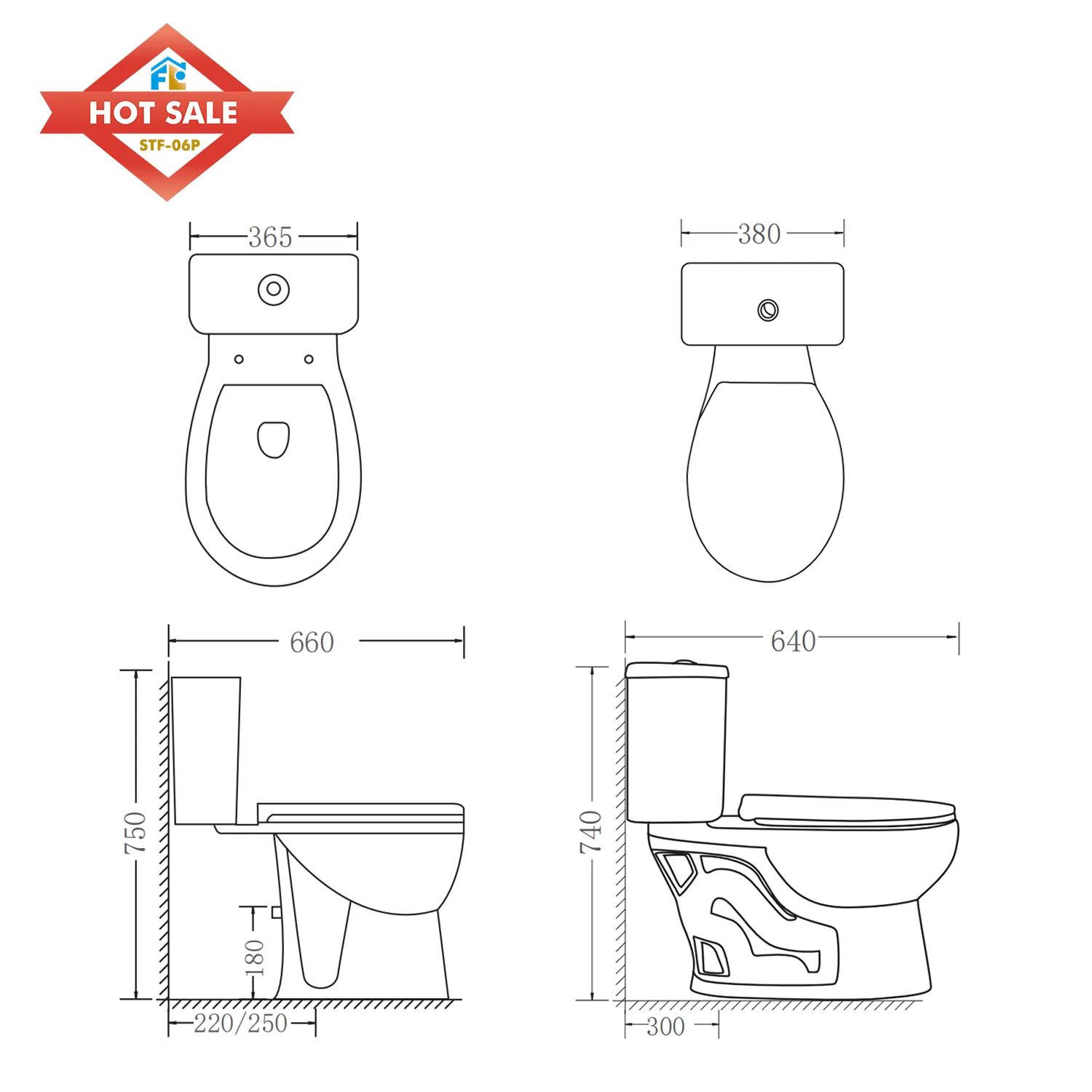 Dual-Flush Two Piece Siphonic Toilet with S-Trap and P-Trap Toilet for Hotel