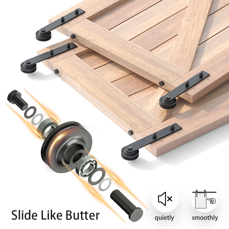 Black Finish Bypass Barn Door Hardware Kit for Sliding Doors