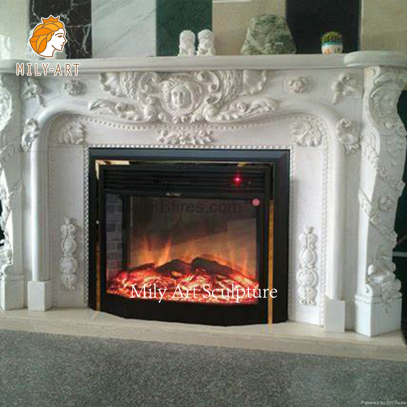 Classic Indoor Natural Stone Fireplace Surround Hand Carved Marble Fireplace Mantel