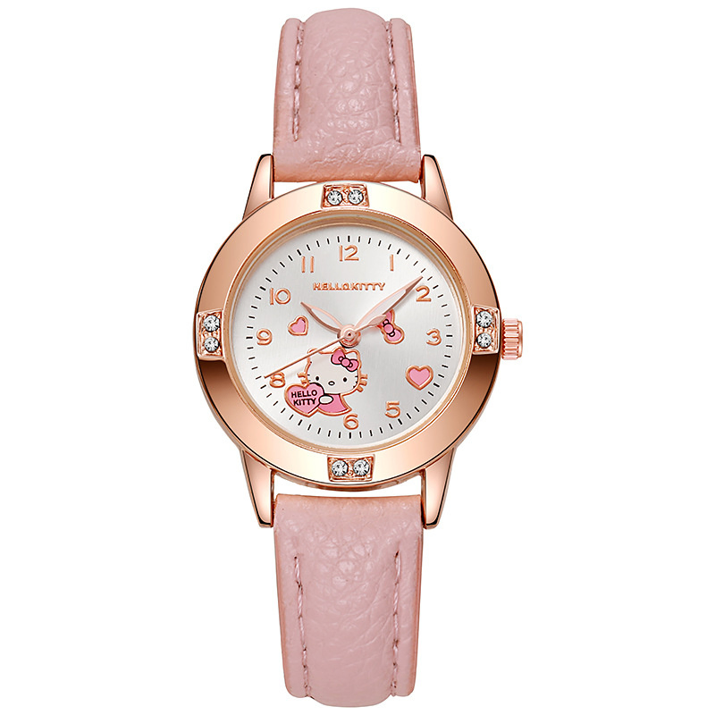 Rose Gold Diamond-Studded Leather Watch