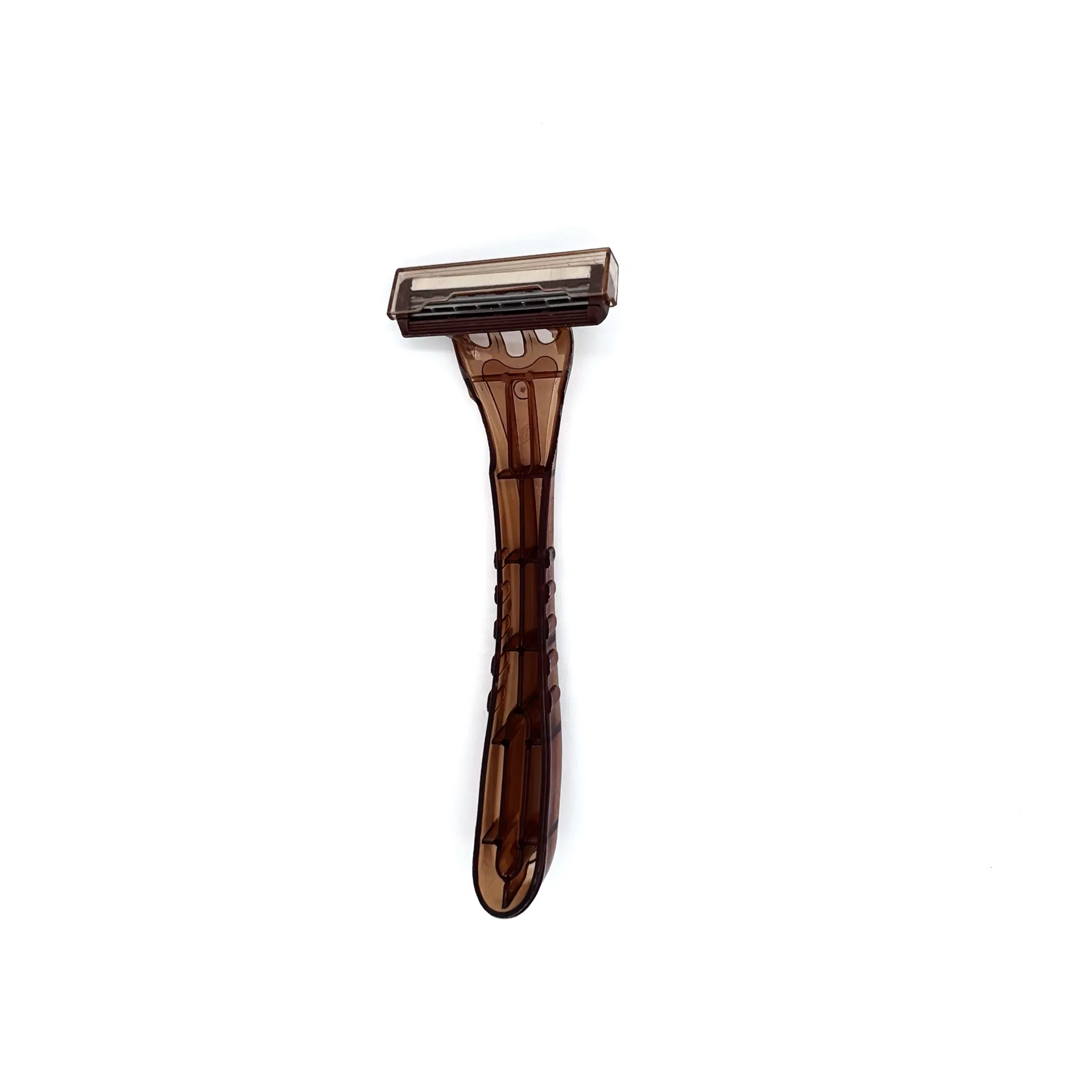 Transparent Brownish Crank Razor with Triple-Layer Blades and a Lubricating Strip 06