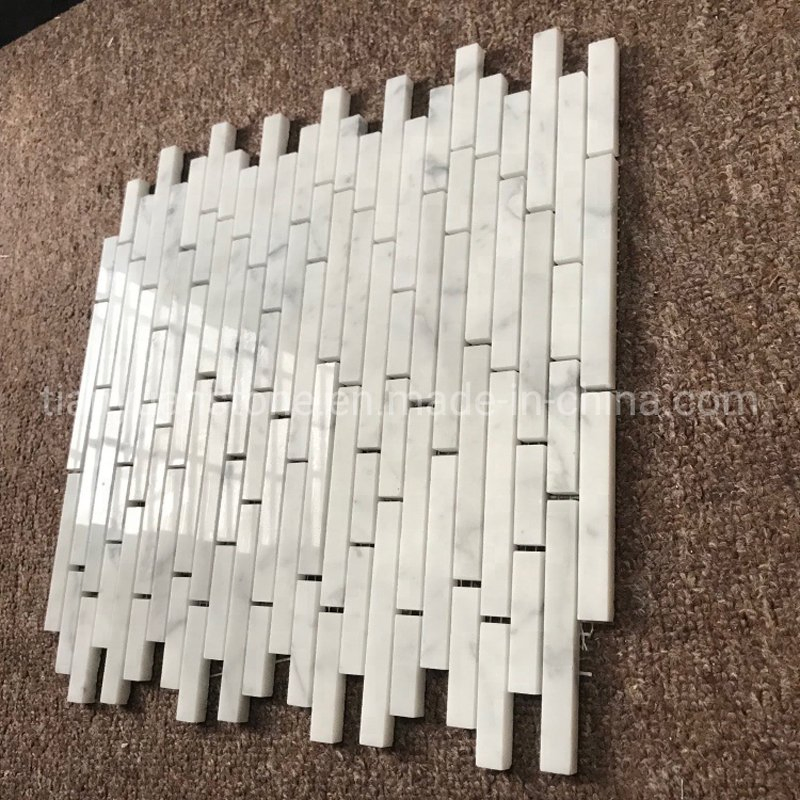 Carrara White Marble Linear Strips Mosaic Tiles for Kitchen Bathroom Backsplash Wall Floor Decor