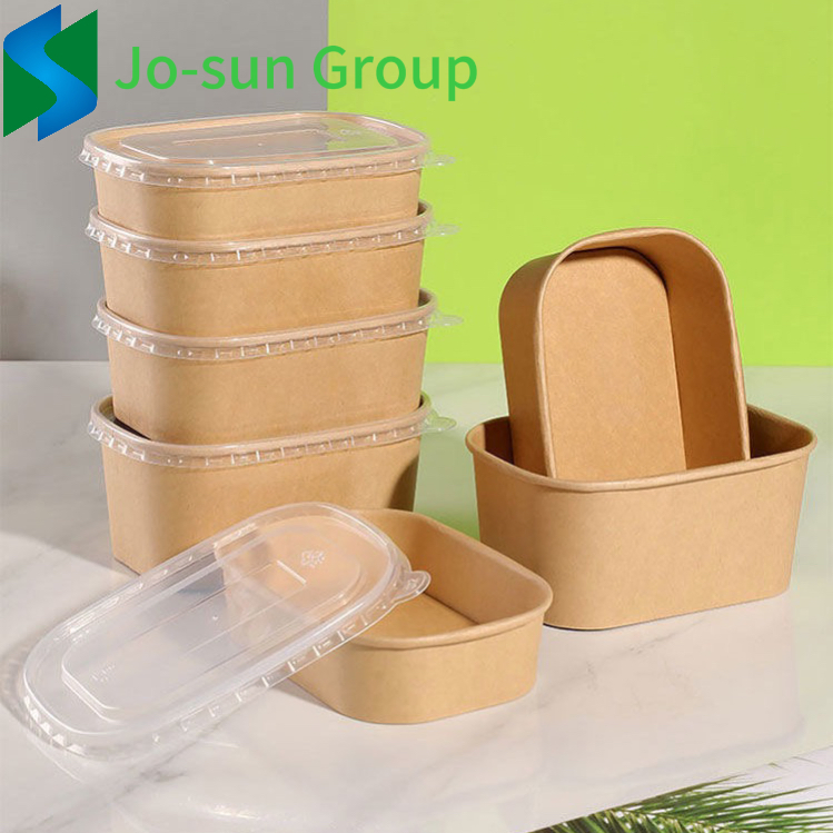 Jo-Sun Microwave Heating Lunch Box Disposable Kraft Paper Rectangular Bowl Takeout