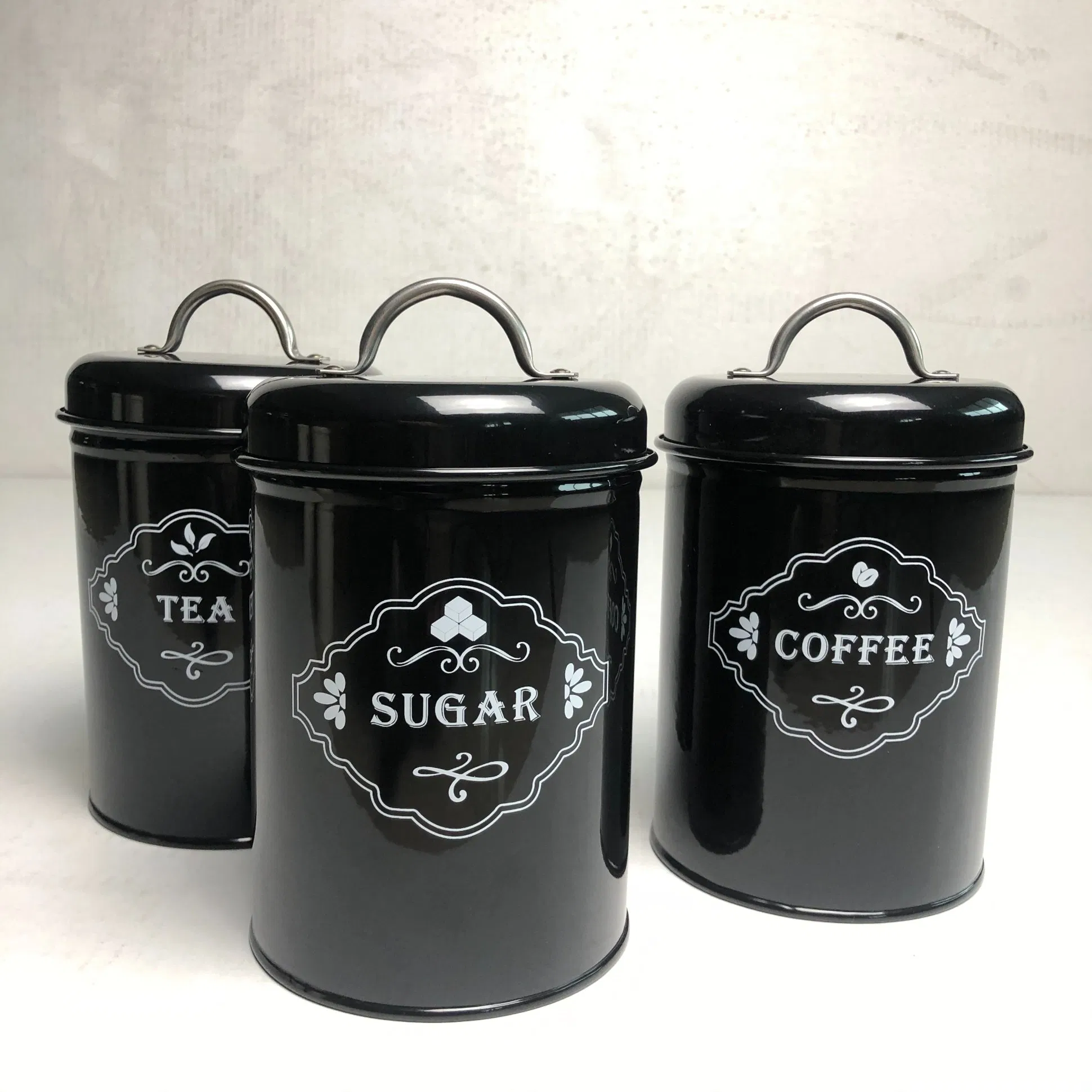 Coated Iron 3 Pieces Set Canister Food Storage Containers Cereal Dry Dispenser for Flour Food Rice Storage