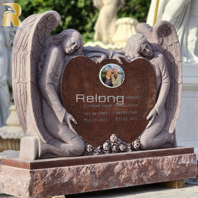 Customized Hand Carved Religious Headstone Red Granite Catholic Headstone