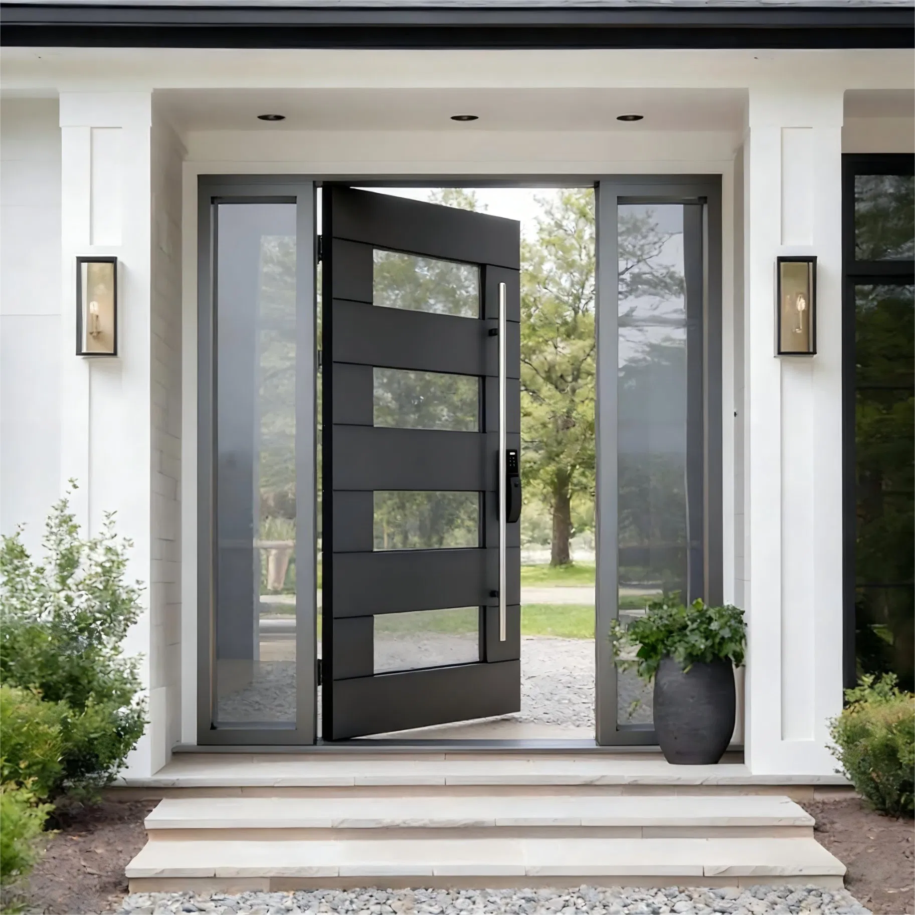 Wholesale Modern Pivot Waterproof Anti-Theft Aluminum Security Door Metal Exterior Front Entry Entrance Door Fiberglass Exterior Door