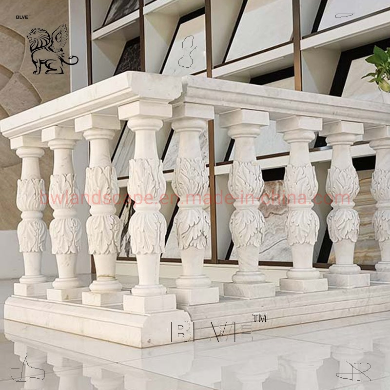 Blve Modern Balconies Railing Design Natural Stone Balustrade White Marble Stair Handrail Railing