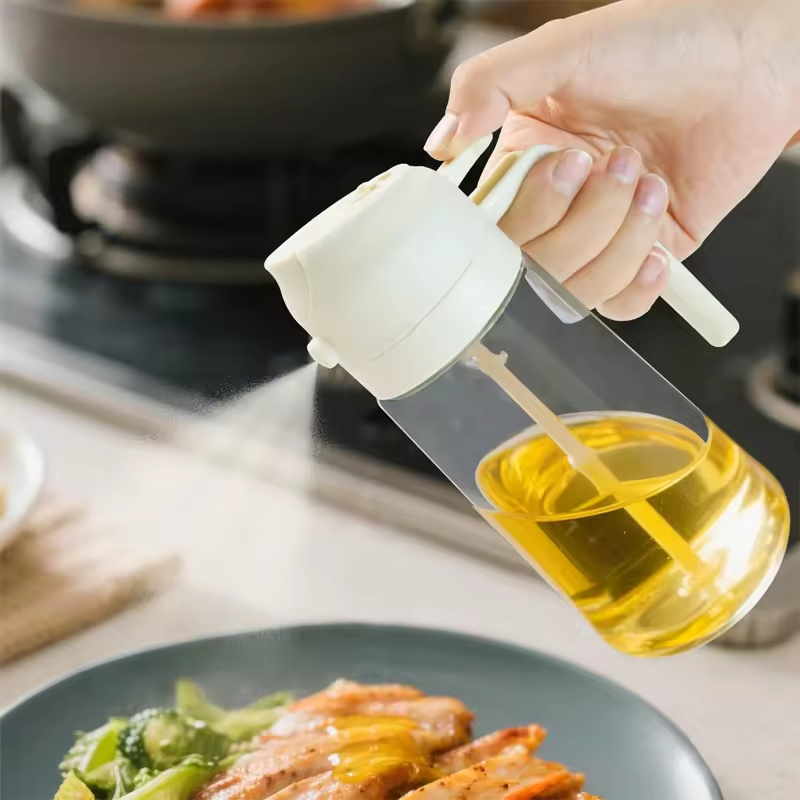 2-in-1 Glass Oil Spray Bottle 470ml Self-Pressing Cooking Oil Sprayer Kitchen Spray Down Integrated Oil Dispenser