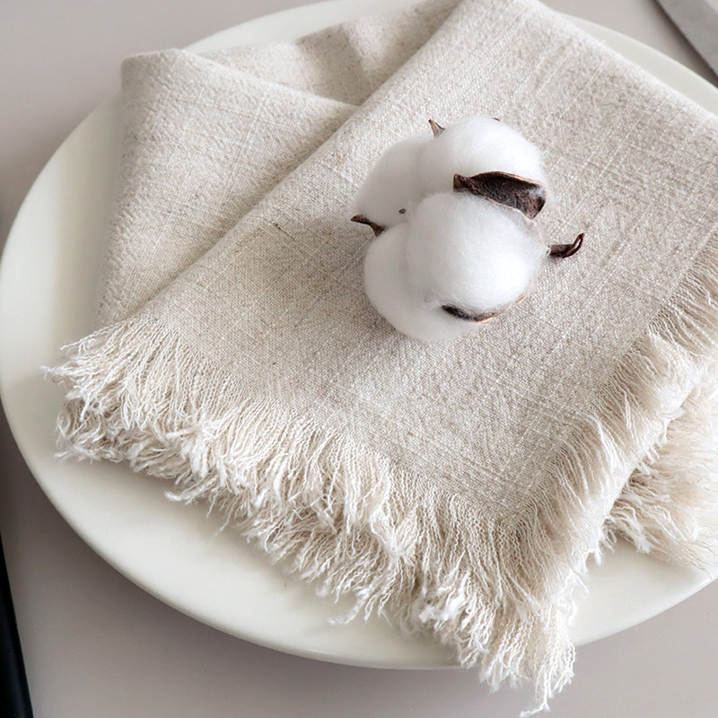 Custom Tea Towels Cotton Embroidery Logo Fringed Absorbent Table Napkin Cloth