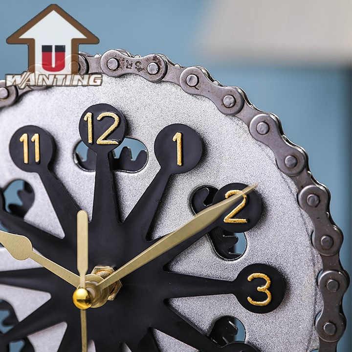 Vintage Chain Gear Rotating Clock Mechanical Wind Art Desktop Home Office Ornament