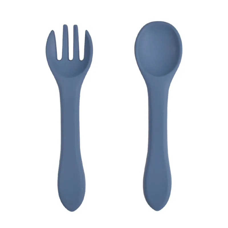 High Quality Multi-Color Training Baby Feeding Silicone Tableware Spoon Fork