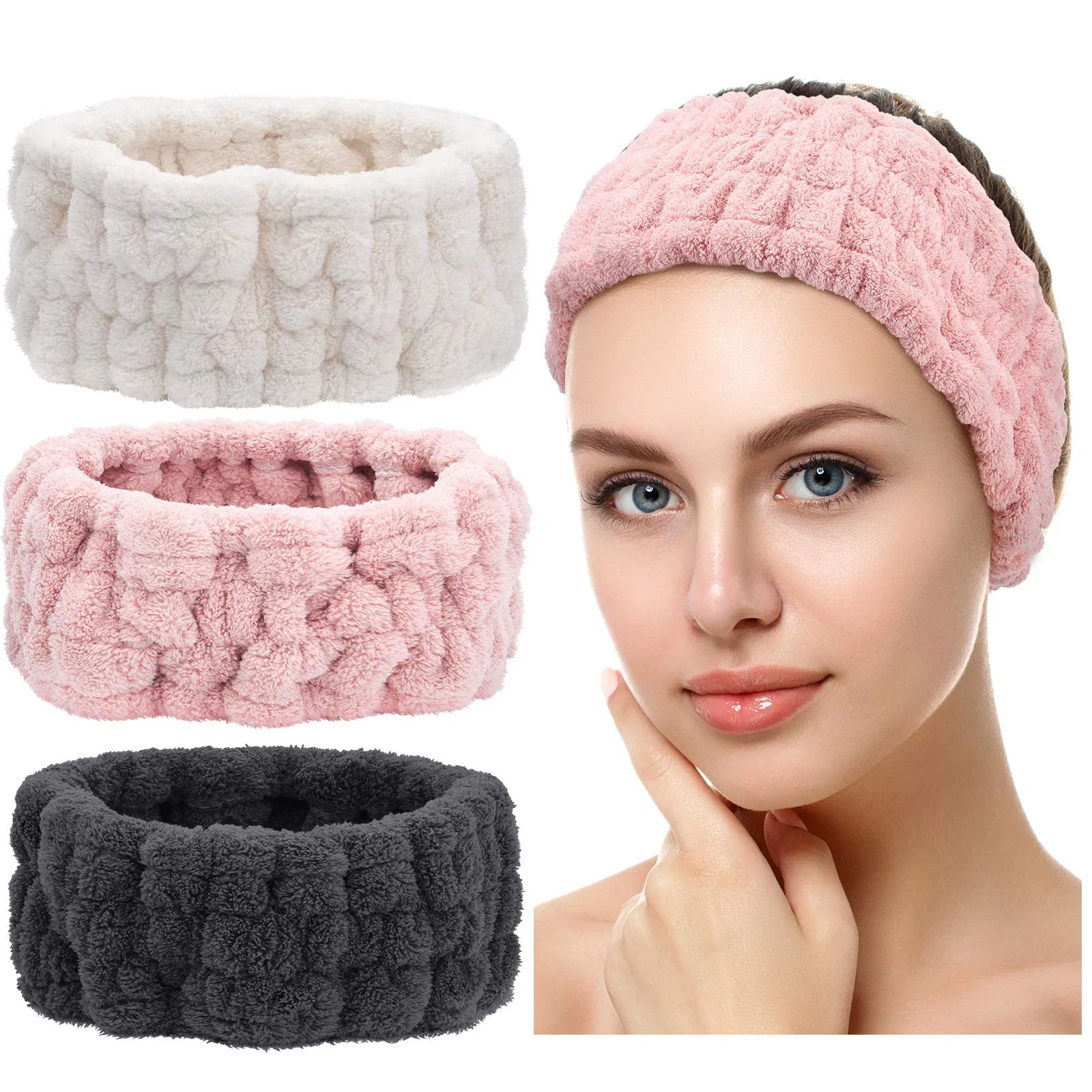 Soft Terry Cloth 3 Pieces SPA Headband for Women Facial Makeup Headband
