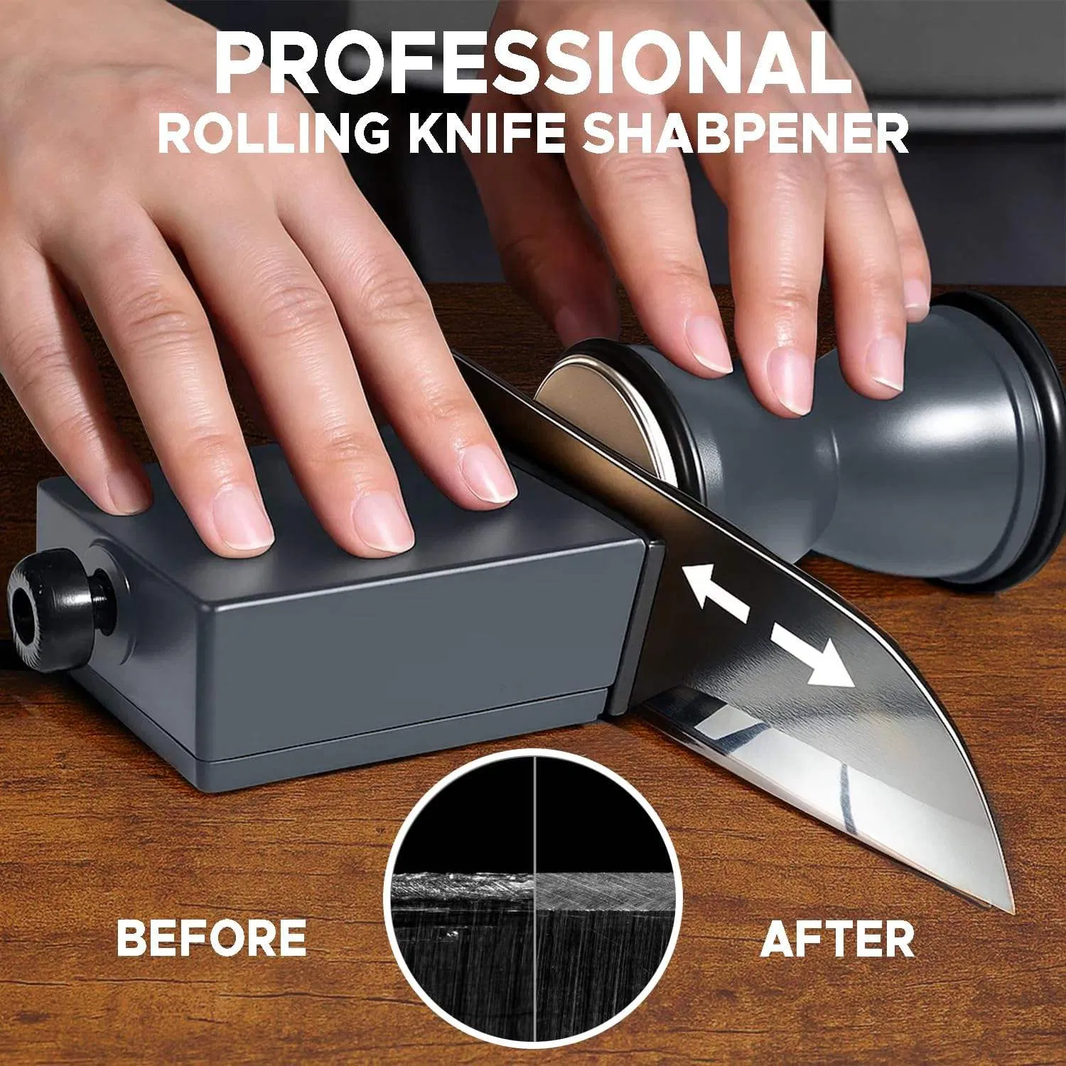 Manual Rolling Knife Sharpener with Magnetic Angle Guide for Home Kitchen Use for Cooking Enthusiasts High Hardness Blade Sharpening Grinder