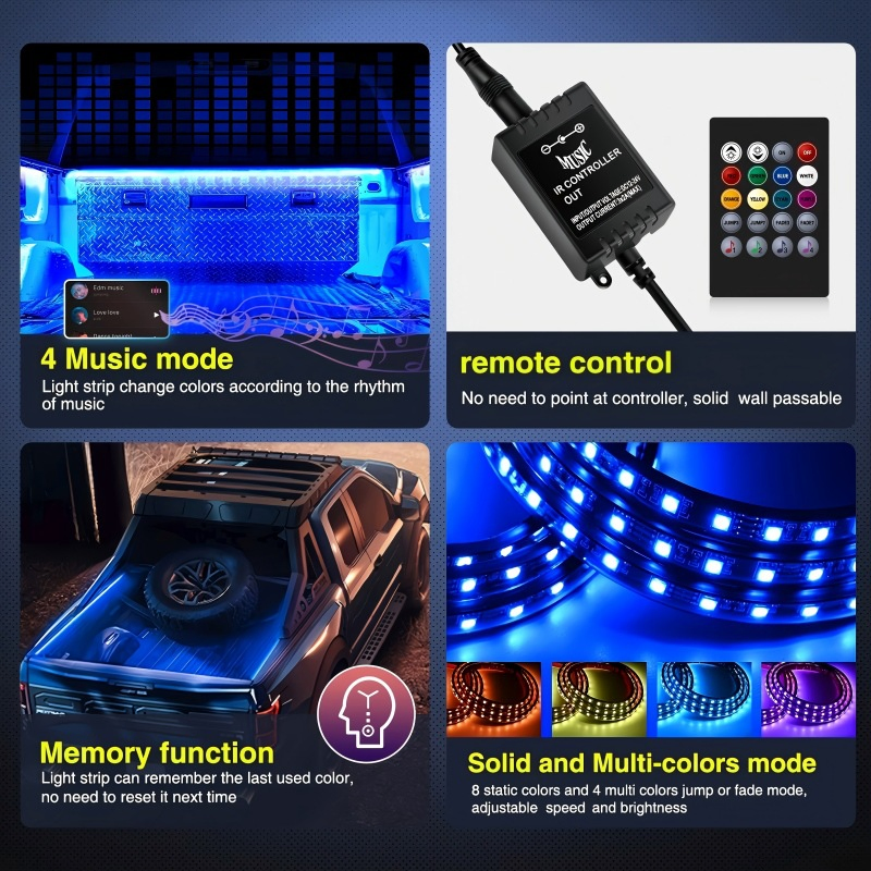 2 в 1 LED подсветка салона автомобиля с RGB и управлением