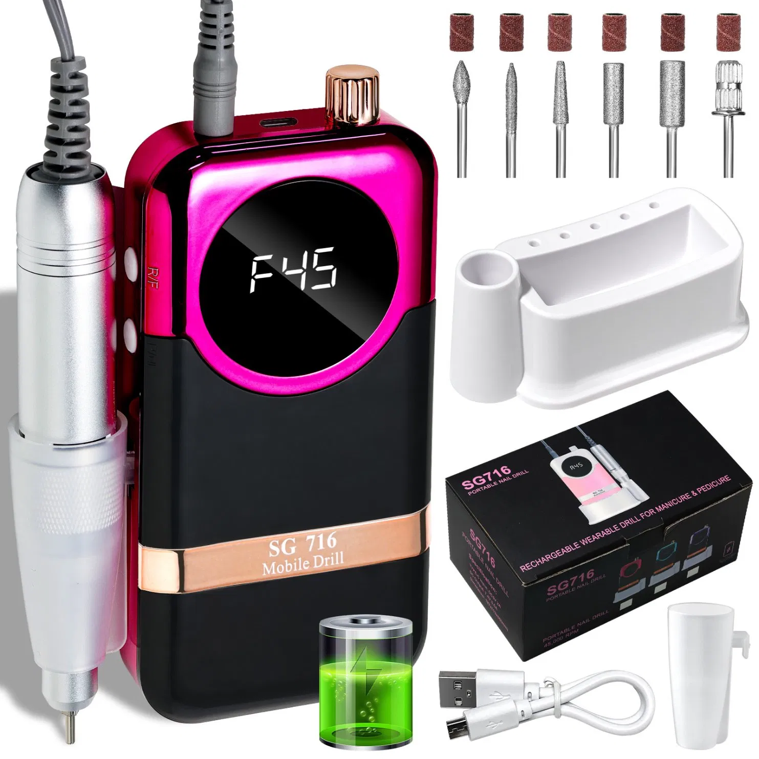 Manicure Pedicure Tool 45000rpm Cordless Nail Drill Machine