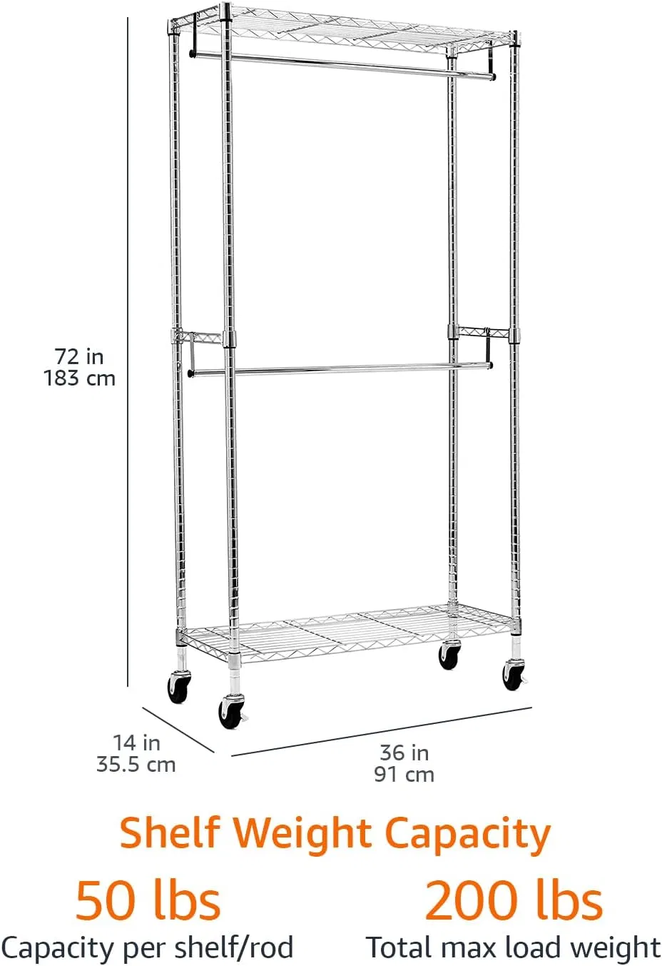 Storage Shelves Heavy Duty Rolling Clothing Closet Organizer Garment Rack