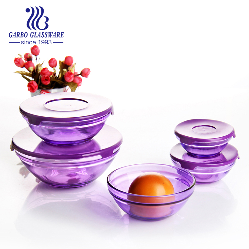 South America Cheap 5PCS Soda Lime Wholesale Glass Bowl Set Salad Bowl Precook Round Mixing Glass Bowls Set