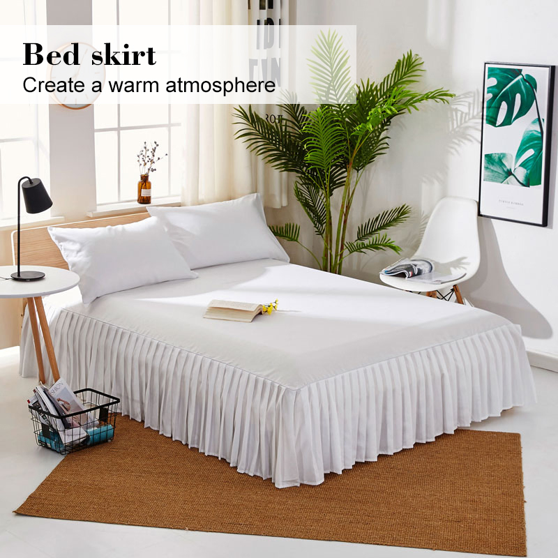 Factory Wholesale Light Weight Pleated Full Queen King Bright White Solid Color Bed Skirt