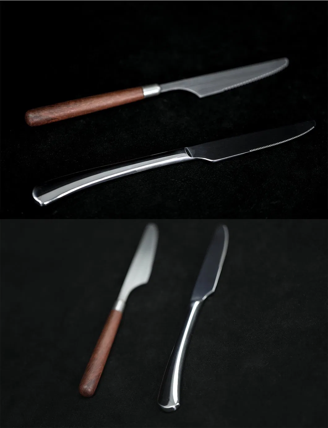 Hot Sale Stainless Steel Cutlery Walnut Wood Handle Flatware High Quality Modern Dinner Utensils Stainless Steel Knife