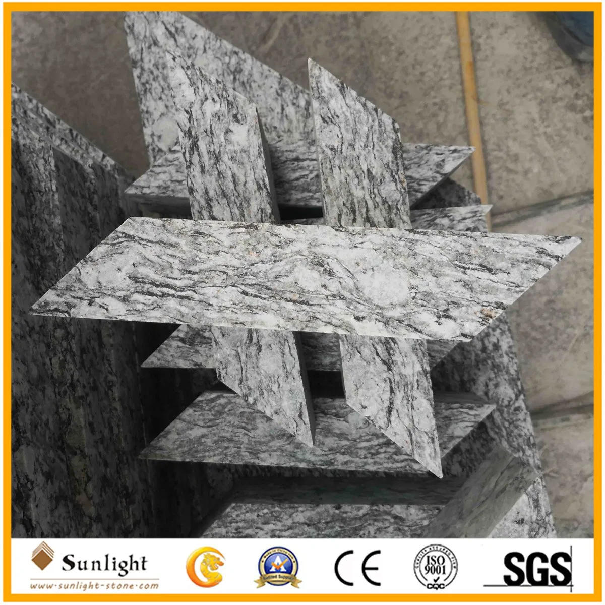 Cheap Grey Sea Flower Granite Stone Rhombus Paving Stones for Landscape