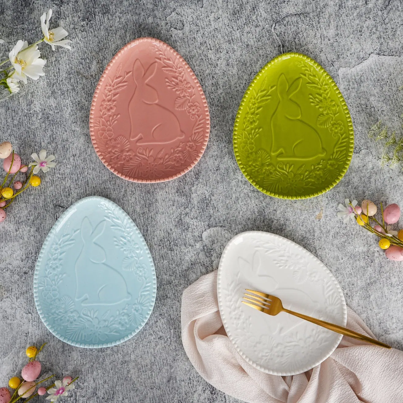Colorful Ceramic Easter Bunny Tableware Serving Dinner Plates for Festive Celebrations