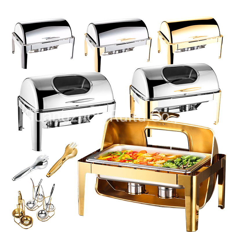 Dubai South Africa Kenya Tanzania Nigeria Silver Mixed Gold 3 Compartment Insert Tray Food Warmer Candle Fuel Heating Hotel Restaurant Equipment Chafing Dish