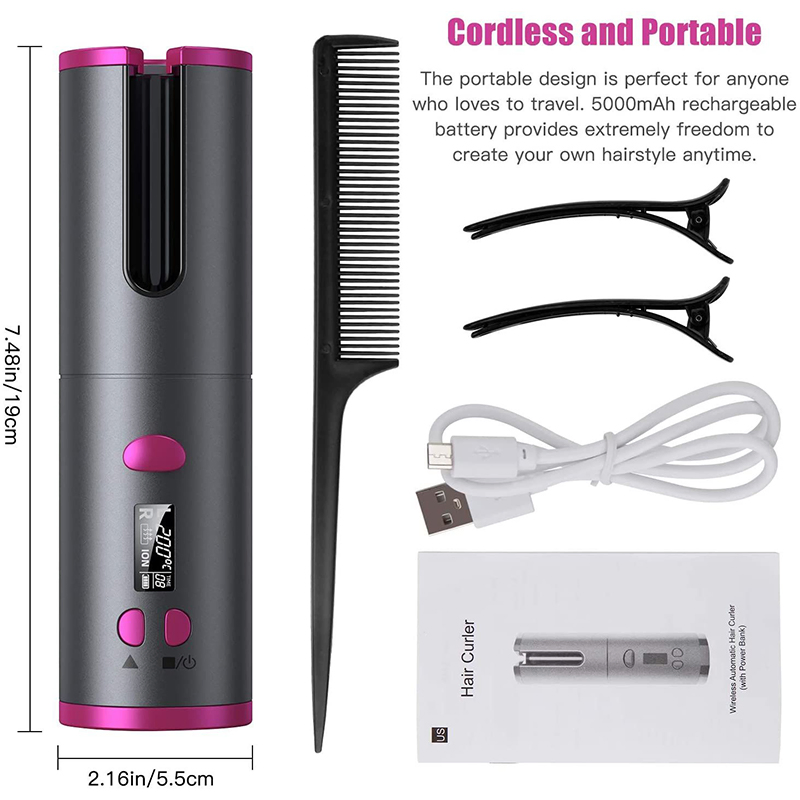 New Electric Curling Irons with LCD Display PTC Ceramic Barrel Portable Rechargeable Cordless Automatic Hair Curler