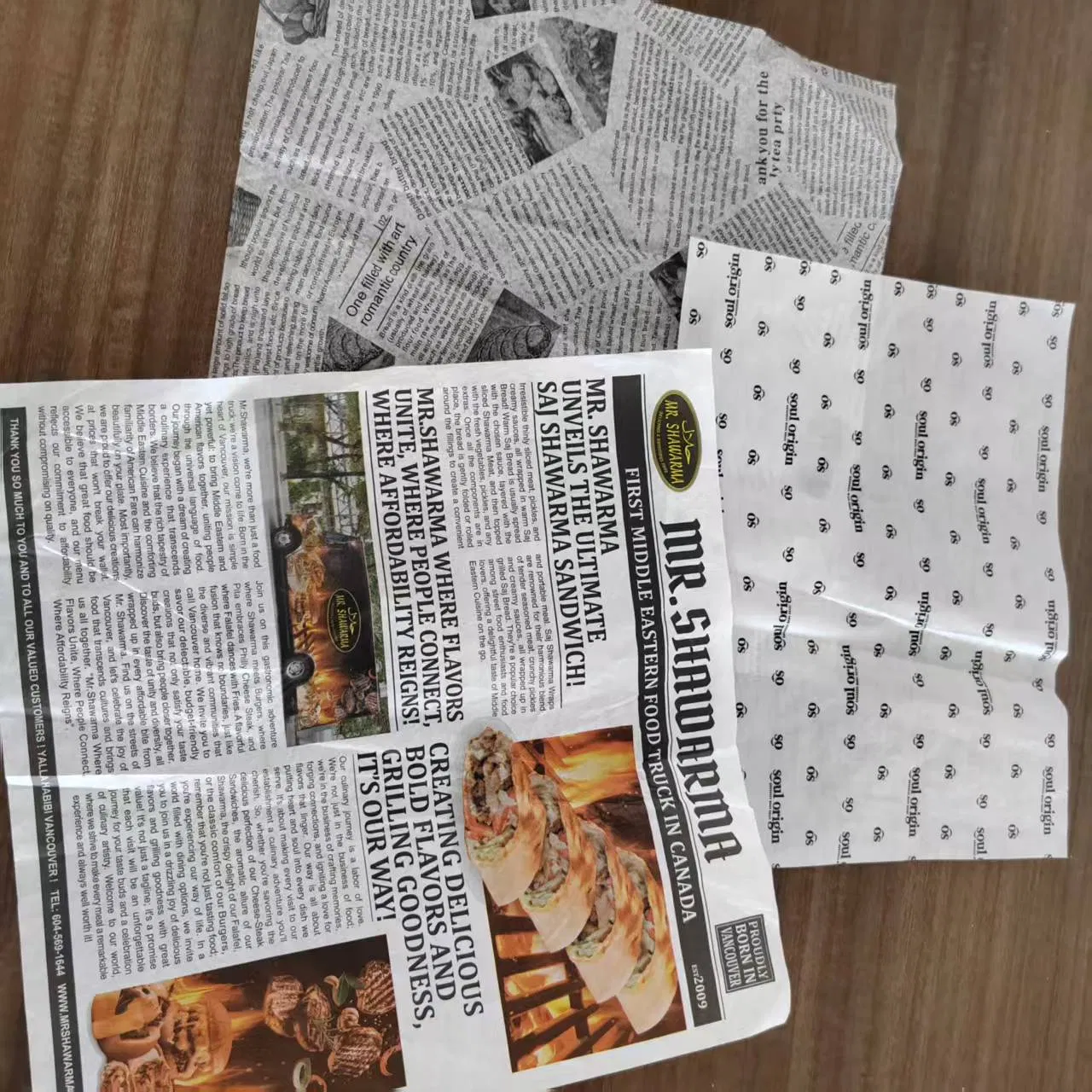 Burger Wrap Paper Placemat Baking Wax Placemat Paper