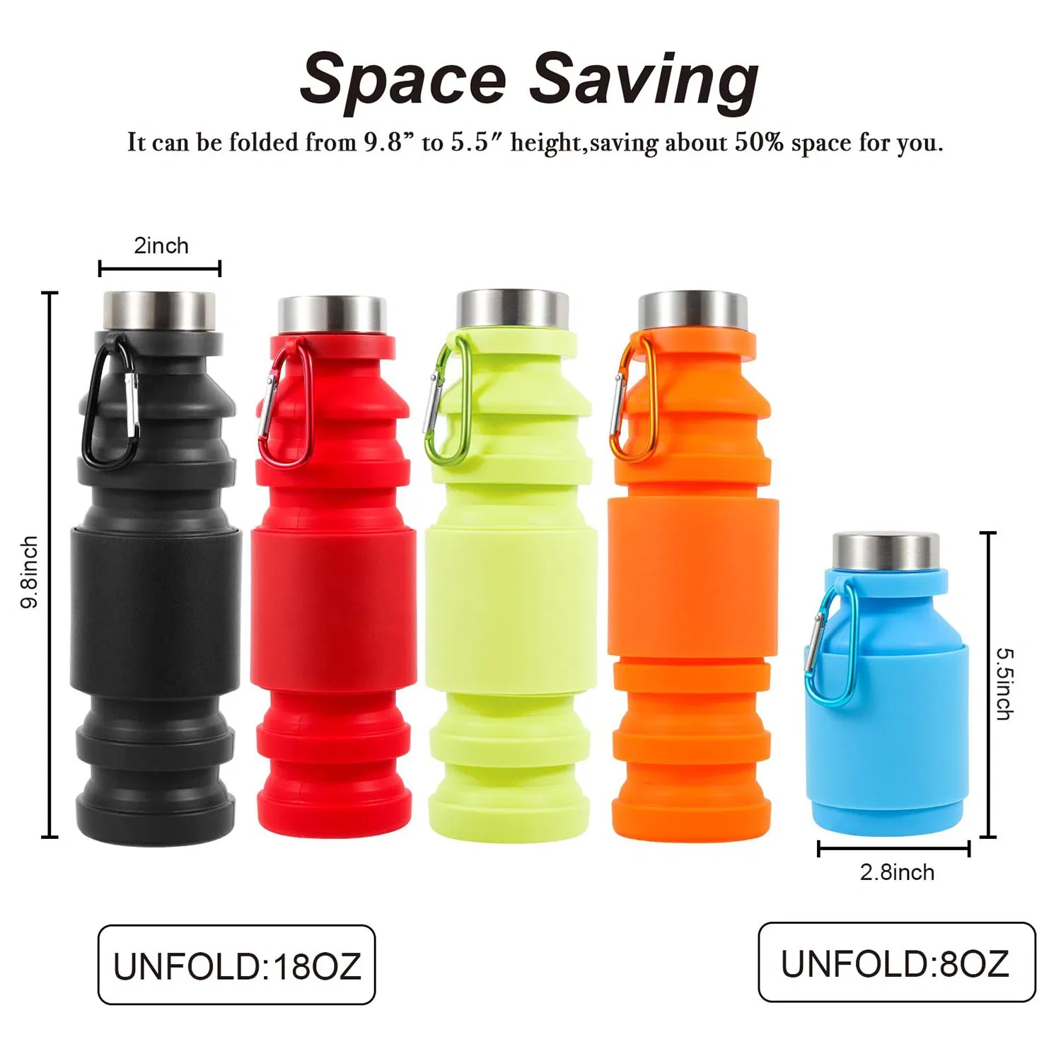 Складная силиконовая бутылка для воды 550 мл