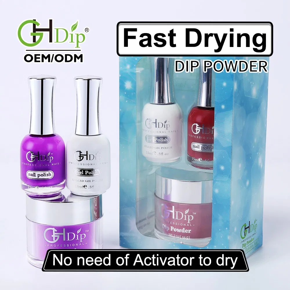 Purple Nail Fast Drying Dipping Powder 3 in 1 Color Match Gel Polish and Nail Lacquer