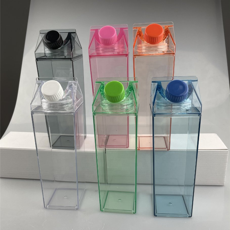 BPA Free Cute Square Shape Transparent Clear Milk Box Water Bottles