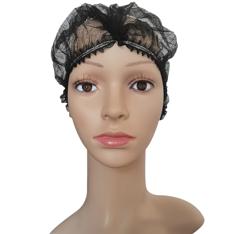 PP Nonwoven Breathable Comfortable Hairnets Disposable Head Cap Food Service Bouffant Hair Cap 21" Black