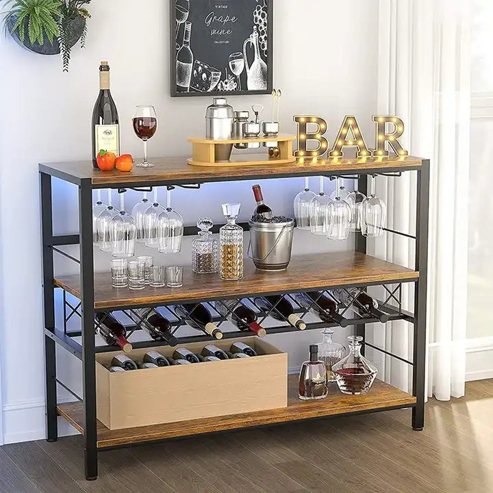 Multi-Functional Shelf Stand Type Simple Metal Wooden Iron Wine Kitchen Storage Rack Fruit Rack Display Shelf for Home Decor