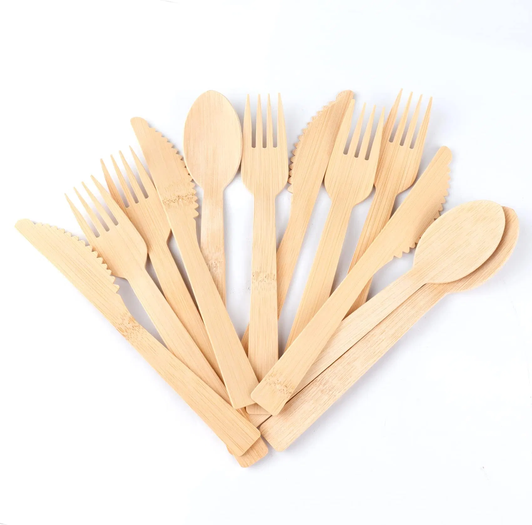 100PCS Pack Disposable Biodegradable Custom Printing Wooden Knife Fork Spoon Set Smooth Natural Tableware Bamboo Cutlery for Party Wedding Restaurant
