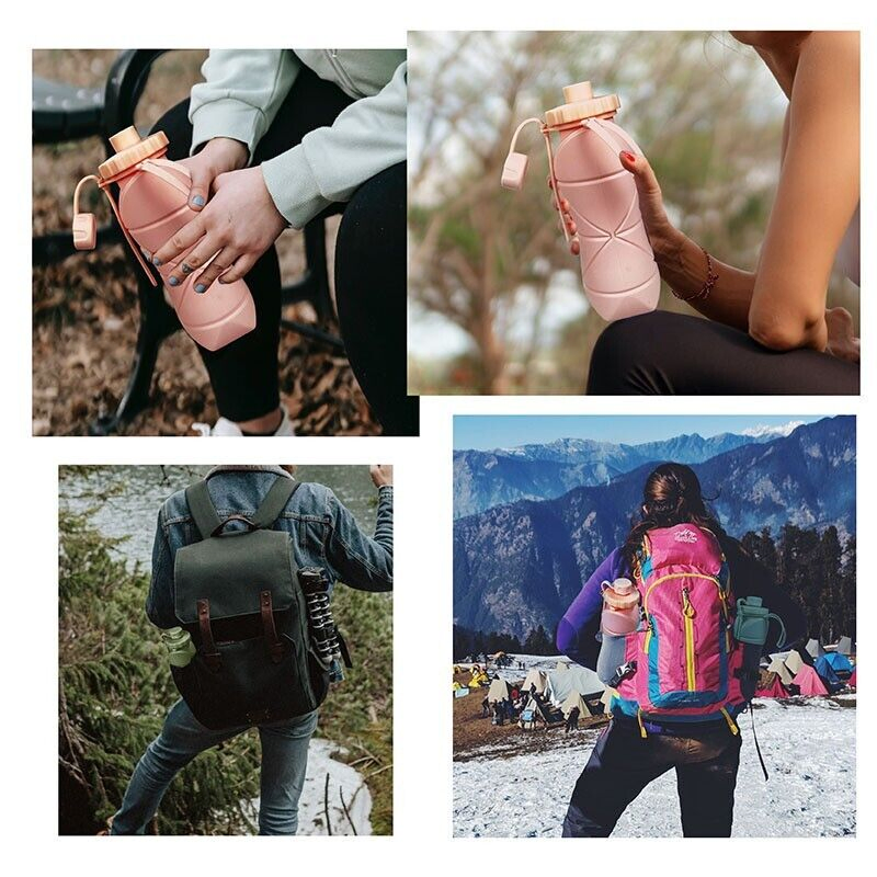 Collapsible Water Bottle Silicone Reusable Leak-Proof Travel Hiking Sports