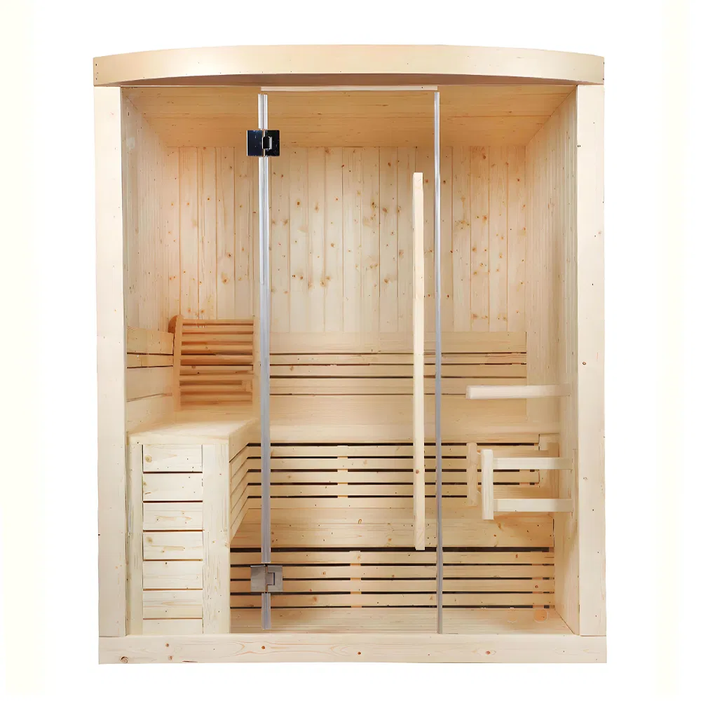 Colorful Lights Surround The Red Cedar with Indoor Sauna Stove