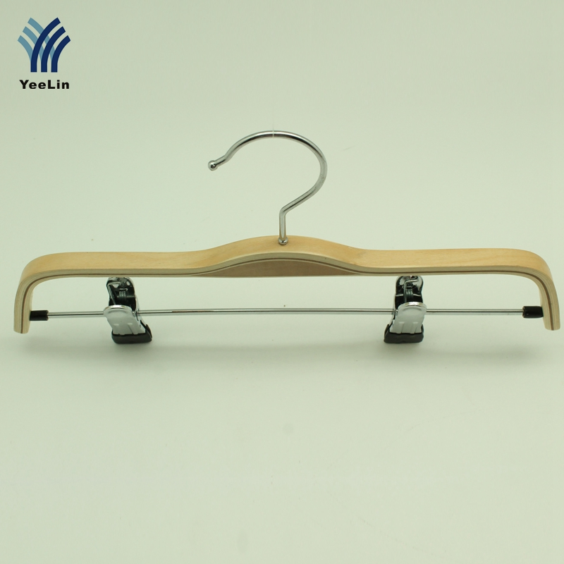 Wholesale Clothes Store Laminated Wood Pants Hangers Non-Slip Household Garment Trouser Rack Wooden Hanger with Clips