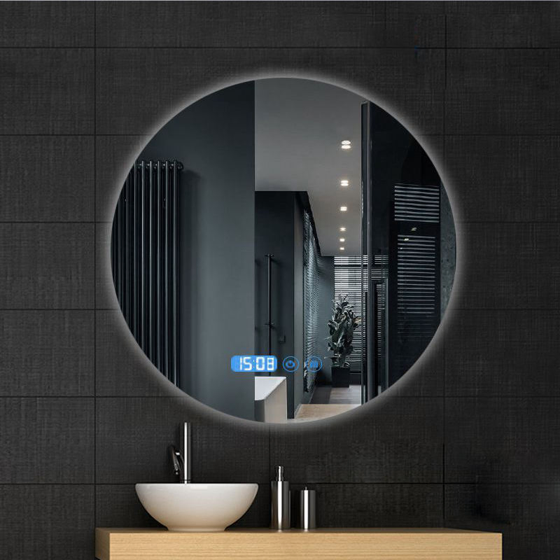 Modern Luxury Bath Mirrors Anti Fog Bathroom Vanity LED Illuminated Smart Mirror with Time Temperature Display
