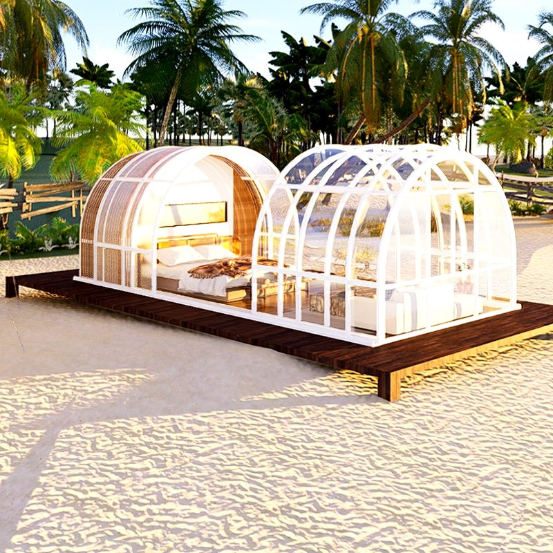Modern Aluminum Semi Circular Electric Movable Sunroom Built in Lighting and Sunshade Beach Resort Hotel Sunroom