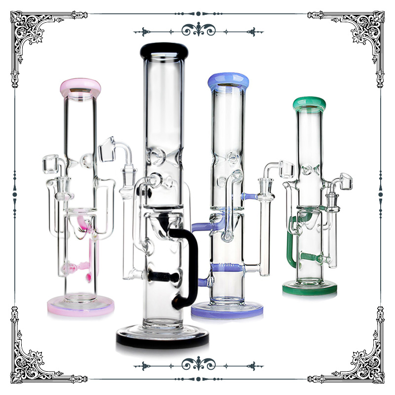 14 Inch Straight Neck Heavy Thickness Glass Smoking Water Pipe Shisha Hookahs Glass Pipe Glass Bubbler Glass Smoking Recycler Percolator Oil DAB Rigs