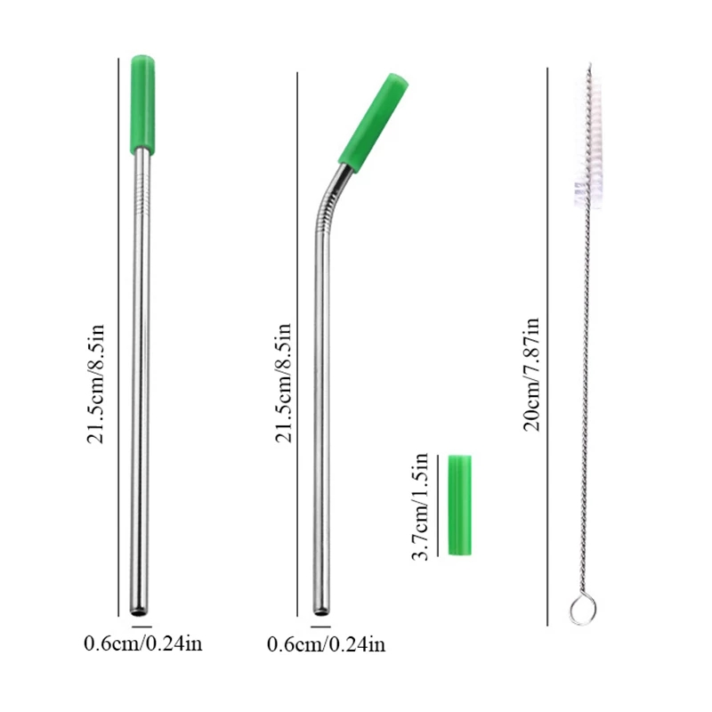 Custom Logo Reusable Stainless Steel Straws Straight Bent Drinking Straws with Silicone Tips for Hot Cold Beverage Drink Bar Tools