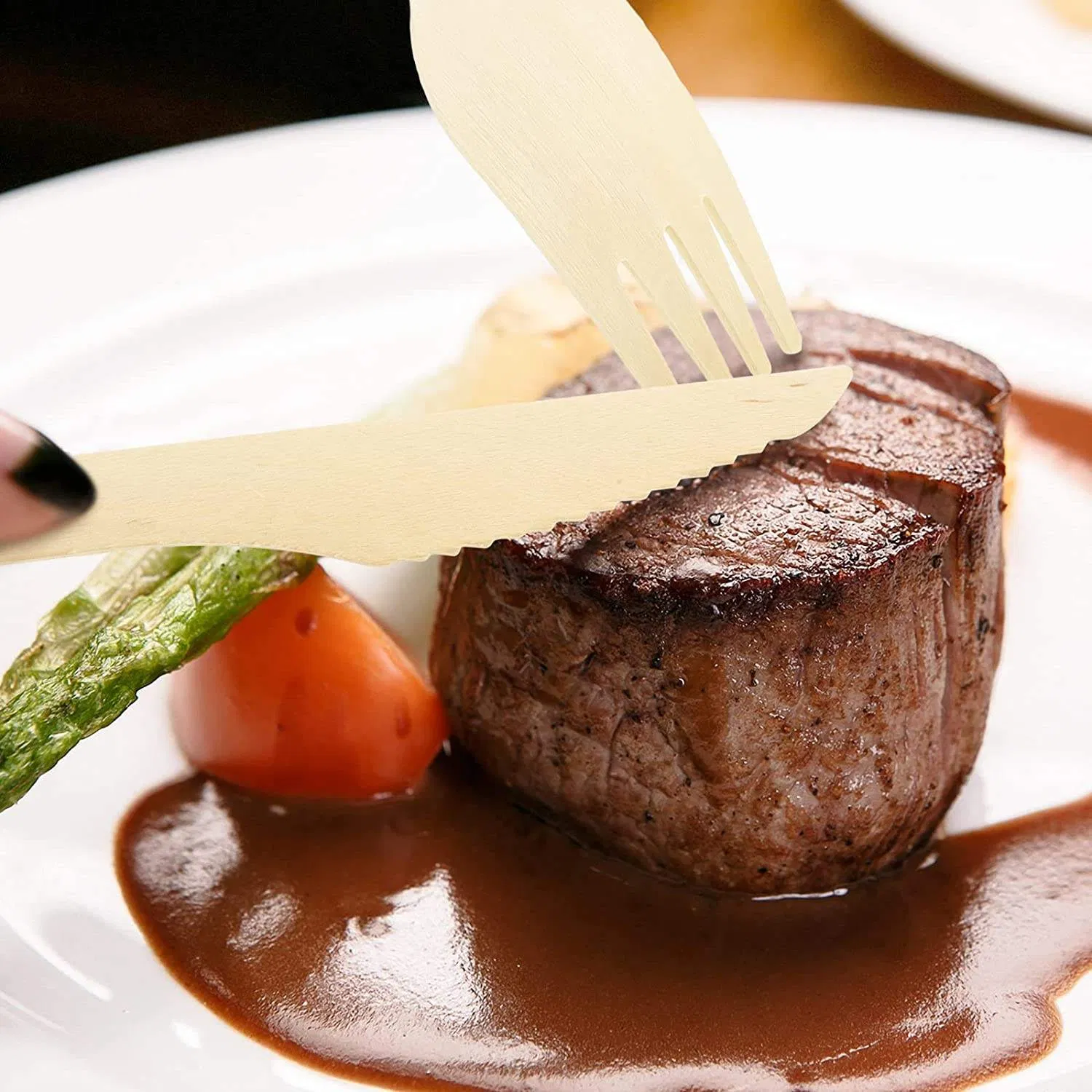 Деревянные ложки и вилки для стейка 140-160 мм, одноразовые