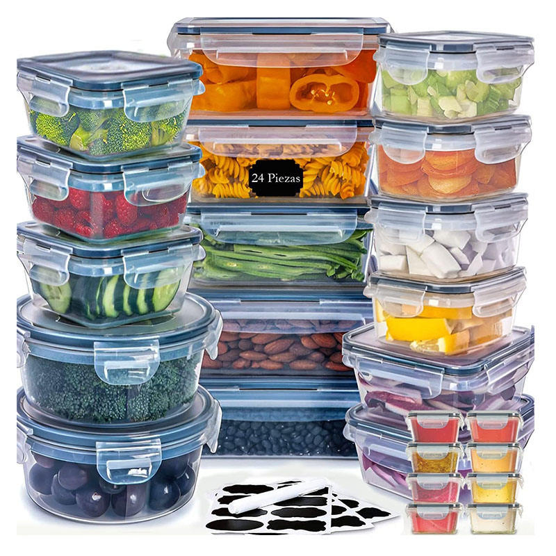 24 PCS BPA-Free Strong Lid Sealed Box Set Plastic Lunch Storage Container Transparent Kitchen Food Kitchen Organizers