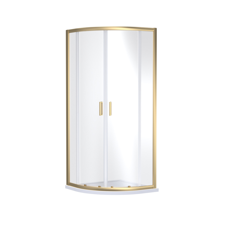 Space-Saving Brushed Brass Shower Room with Sliding Door Shower Enclosure