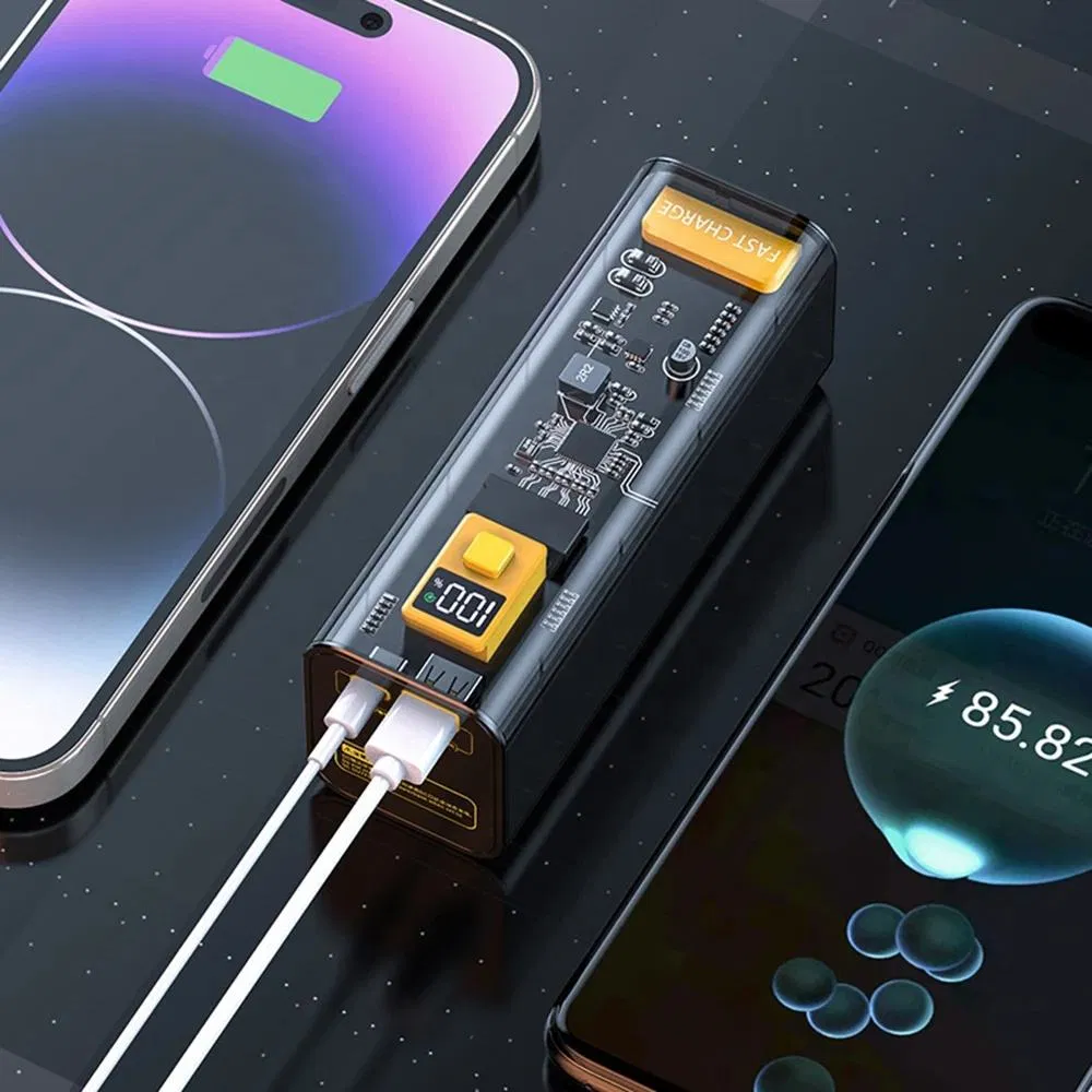 2026 New Portable Charger 40000mAh Power Banks Pd/QC 22.5W Transparent Cyberpunk LED Digital Display Multiprotocol Mobile C